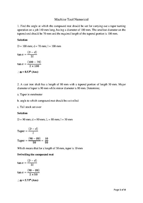 Machine Tool Numerical - Machine Tool Numerical Find the angle at which ...