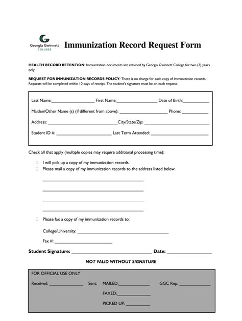 Georgia Gwinnett College Immunization Record Request Form - Fill Online ...