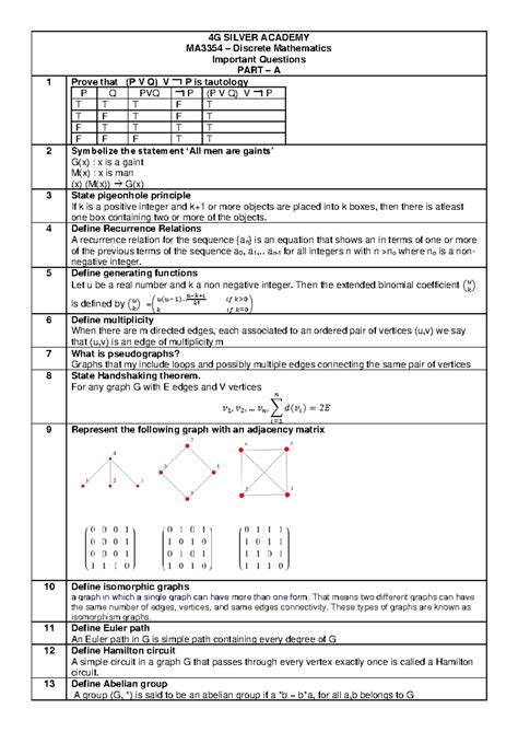 MA3354 - Important Questions and Concepts in Discrete Mathematics - Studocu