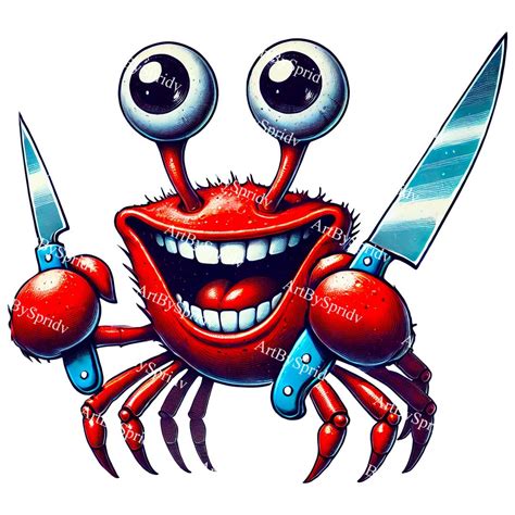 Funny Angry Crab PNG | Crazy Cartoon Crab With Knives | Transparent ...