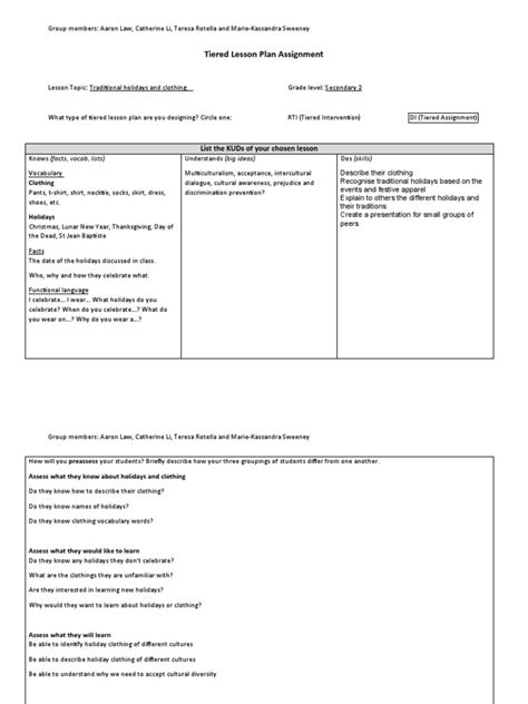 Image result for 3 Tiered Lesson Plan Example