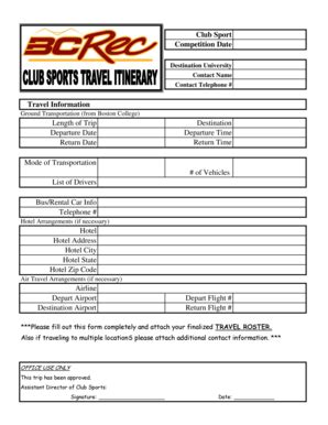 Fillable Online bc Travel Itinerary - Boston College - bc Fax Email ...