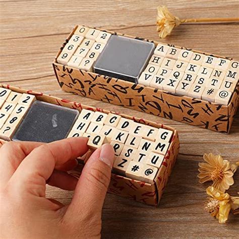 Kunya® 40pcs Wooden Alphabet & Numbers Rubber Stamp Set, Uppercase A to ...