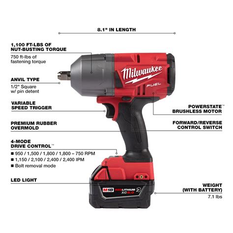 Milwaukee M18 Fuel High Torque 1/2 Inch Impact Wrench with Pin Detent Kit - GME Supply