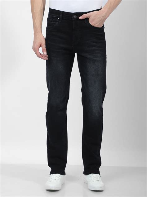 Buy Men's Black Mid Rise Slim Fit Sustainable Jeans Online | Numero Uno