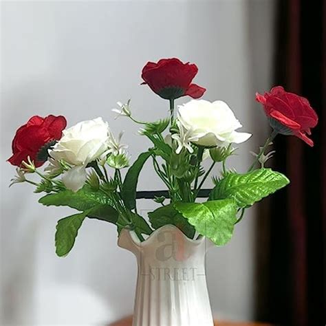 Buy Art Street Artificial Flower Bunch |Red-White Rose Silk Flower|Real ...