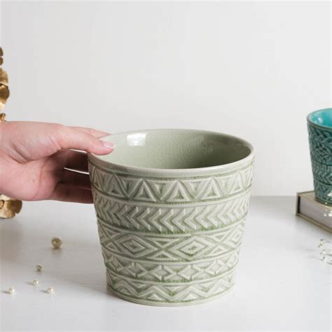 Intricate Texture Sage Green Pot Online - Premium Planter | Nestasia