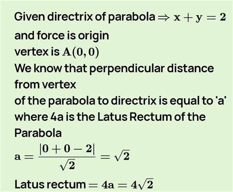 The equation of a parabola of given directrix x – y = 2 and focus at ...