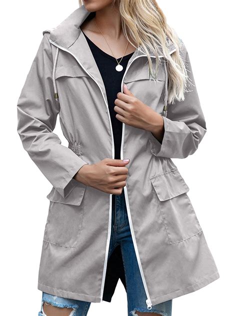 Wassery Women Light Rain Jacket Waterproof Active Outdoor Trench Raincoat with Hood Ladies ...
