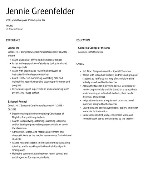 Paraprofessional Resume Samples | Velvet Jobs