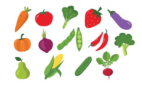 Set of fruits and vegetables clipart vector design. Carrot, tomato ...