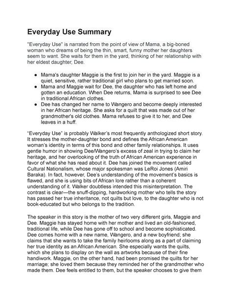 Summary Everyday Use 3 - Everyday Use Summary "Everyday Use" is ...
