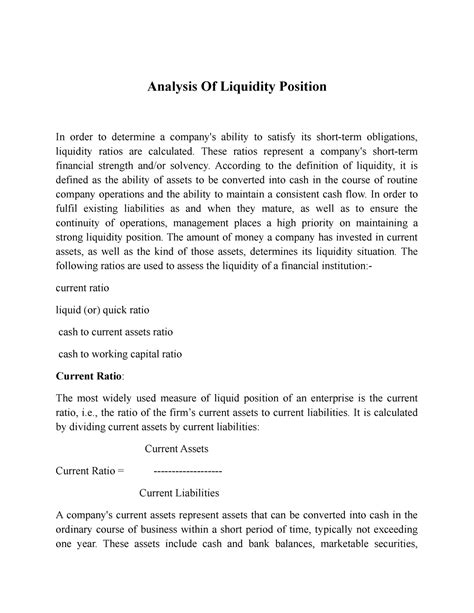 Analysis Of Liquidity Position Analysis Of Operational Efficiency ...