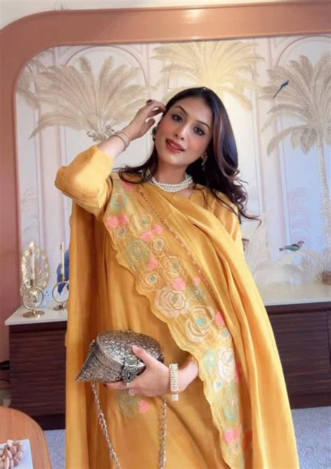 Ochre Floral Anarkali Set