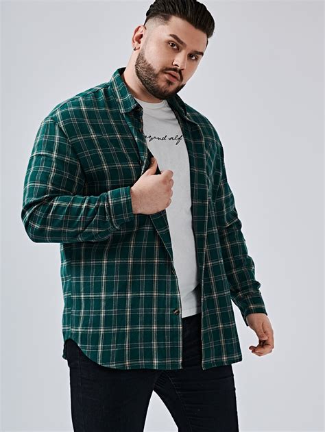 Dark Green Plaid Print Shirt for Men