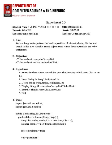Java Experiment - 6 - COMPUTER SCIENCE & ENGINEERING Experiment-2. 3 ...