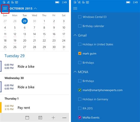 How to select which calendars appear on Outlook for Windows 10 Mobile ...