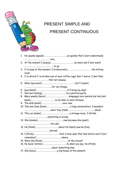 Image result for Present Simple vs Present Continuous Exercise