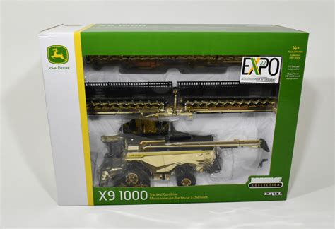 1/32 John Deere X9 1000 Combine With Tracks, Folding Corn Head & Draper Head, Gold Plated Expo ...