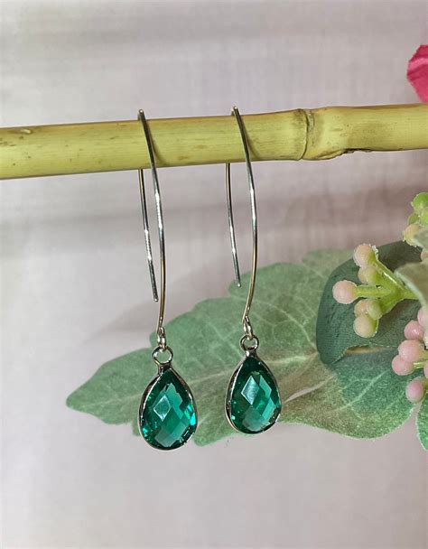 Emerald Green Crystal Drop Earrings, Boho Crystal Dangle Earrings ...