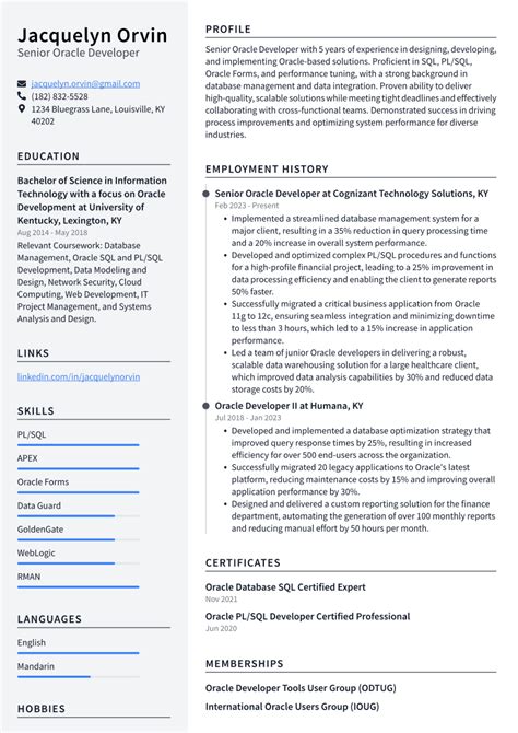 Image result for Oracle Developer Resume Sample