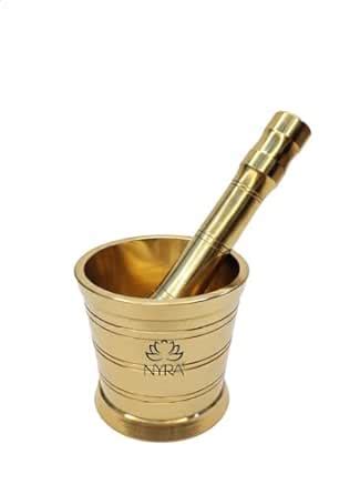 Nyra® Pure Brass/Peetal Mortar Pestle Hand Smasher/Kitchen Khalbatta ...