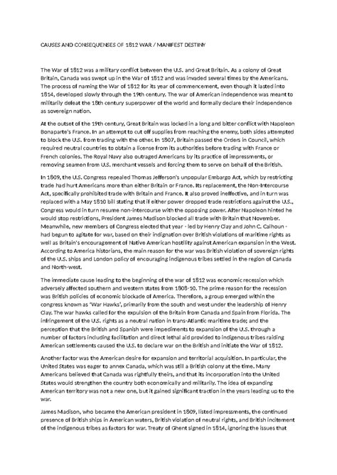 Causes AND Consequenses OF 1812 WAR - CAUSES AND CONSEQUENSES OF 1812 ...