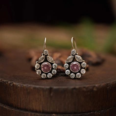 Pastel Pink Misha Silver Oxidized Earrings