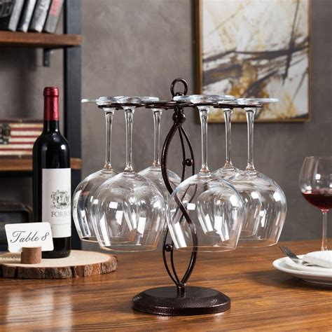 Winston Porter Black Metal Countertop Wine Glass Holder With Scrollwork ...