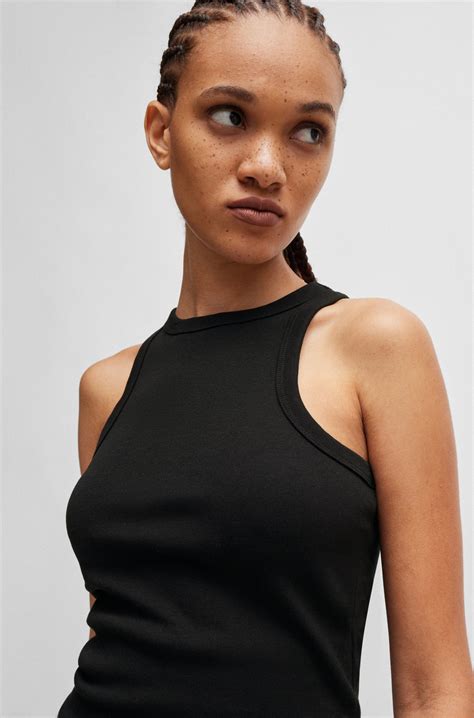 HUGO - Slim-fit tank top in a stretch-cotton blend - Black