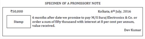 Draw a specimen of a promissory note and explain its contents - CBSE ...