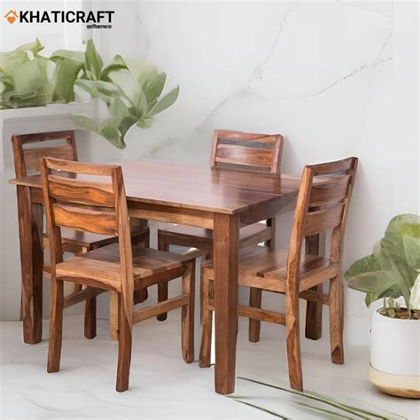 Hina Hima 4 Seater Solid Wood Sheesham Dining Set | KHATICRAFT