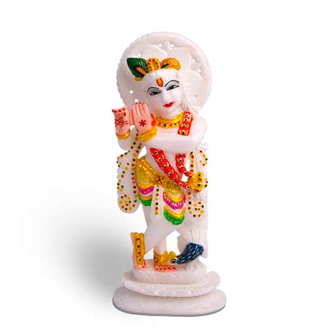 Lord Krishna, White Marble Statue - Handicraft Bazaar
