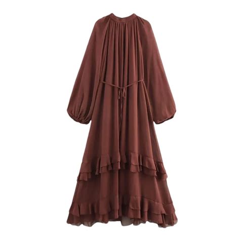 Elegant Dress with Ruffled Long Sleeves Tie Straps Irregular Hem Women ...