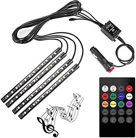 Guance RGB Atmosphere light, 12 LED 4 Strip Car Led Light 12V 8 Color ...
