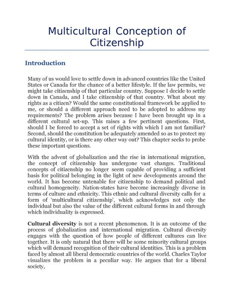 Multicultural Conception of Citizenship - Multicultural Conception of ...