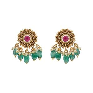 Buy Kushal's Fashion Jewellery Ruby-Green Gold Polished Push Back ...