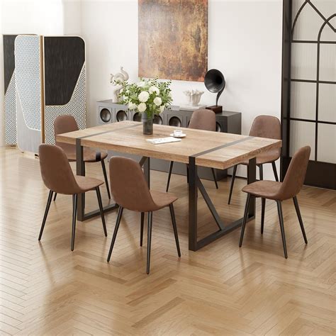 Amazon.com - MUUOKY Dinner Table Set for 6, Modern 71'' Rectangle Wood ...