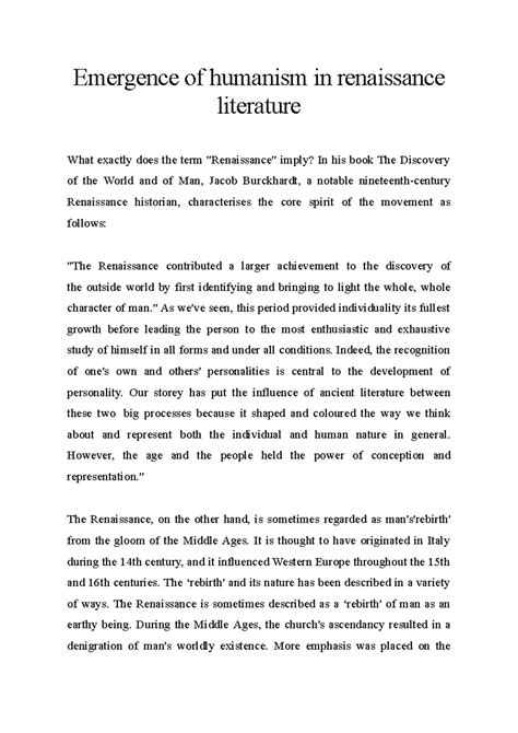 Emergence of humanism in renaissance literature - Emergence of humanism ...