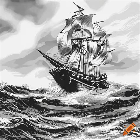 Realistic Pirate Ship Drawing Ship Sketch Stock Illustrations