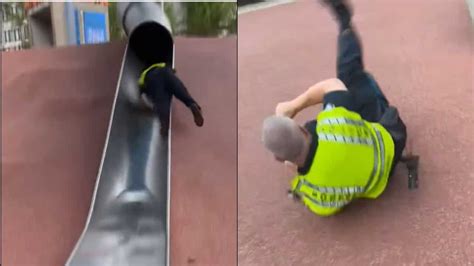 Watch: Boston cop takes wild ride down long metal slide, becomes ...