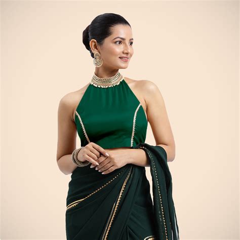 Laila Bottle Green Halterneck Saree Blouse - Party & Festive Wear – Binks