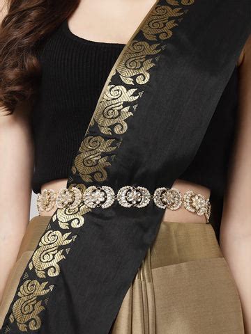 Karatcart Gold Plated Floral Shape Handcrafted Kundan Kamarbandh for W