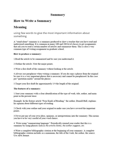 Summary Writing | PDF