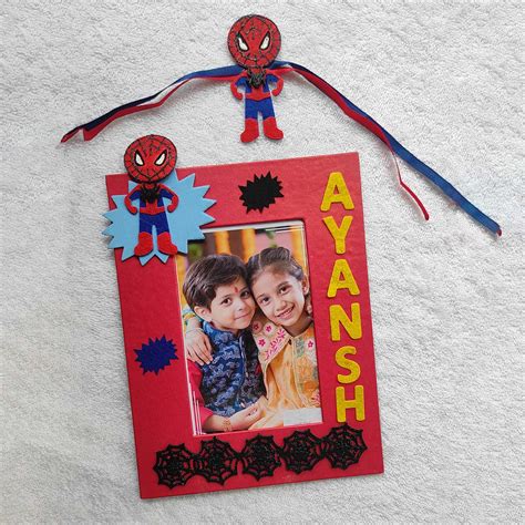 Buy Personalized Handmade Spiderman Theme Felt Kids Rakhi & Photo Frame ...