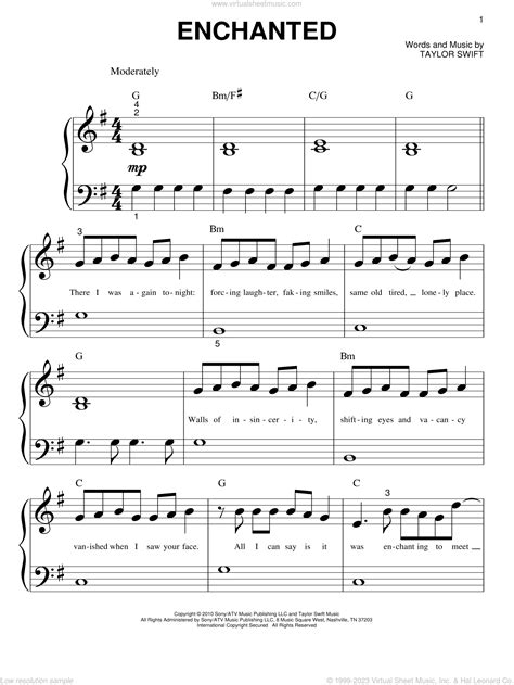 Swift - Enchanted sheet music for piano solo (big note book)