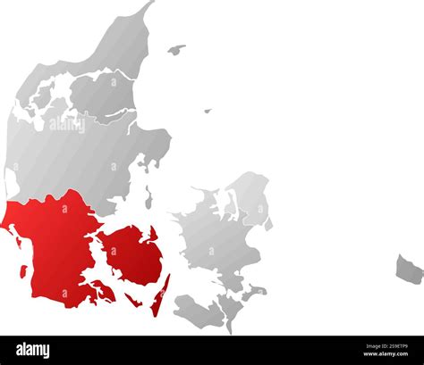 Map of Danmark with the provinces, filled with a linear gradient, South Denmark is highlighted ...