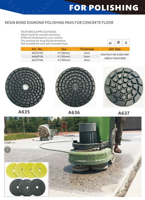 4 Inch 100mm Grit 50 Resin Bond Flexible Diamond Concrete Polishing Pads Floor Polisher Pads ...
