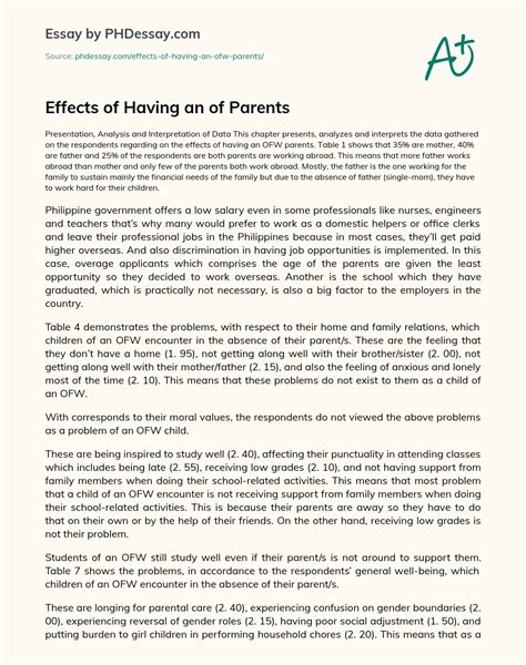 Effects Of Having An Of Parents Research Essay Sample - PHDessay.com - effects of having a boyfriend or girlfriend