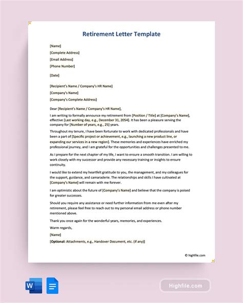 Retirement Letter Template - Word | Google Docs